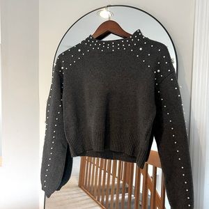 Pearl Embroidered Grey Sweater